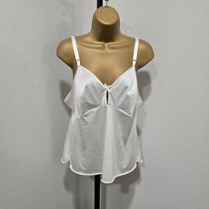 Vtg 80s Olga Coquette Babydoll Ivory Cream Satin Bow Camisole Womens 36 Made USA